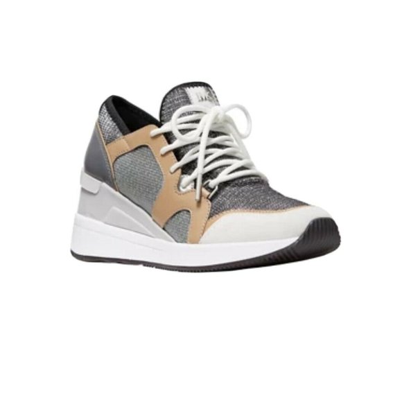 Michael Kors Liv Trainer Glitter Chain Sneaker Shoes Anthracite - Picture 1 of 8